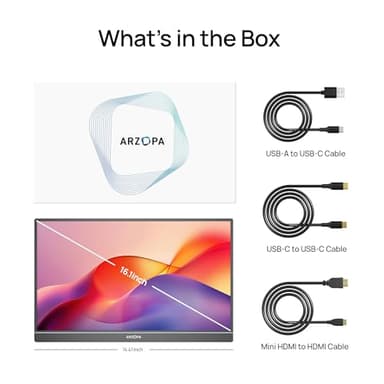 ARZOPA 16.1" Portable Monitor, 100% sRGB FHD 1080P Kickstand Portable Laptop Monitor High Color Gamut Display IPS Eye Care Screen for High-end Office & Entertainment -Z1C - Image 9