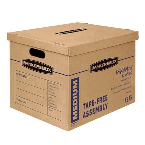 Bankers Box Medium Classic Moving Box 8 Pack, Reinforced Handles, Tape-Free Assembly, Box with Lid, 19-in x 14.5-in x 15.5-in (7717201) - Image 1