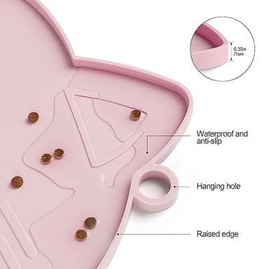 Coomazy Cat Food & Water Mat, Thicker Non-Slip Silicone Mat with Raised Edge (Pink, Medium) - Image 3