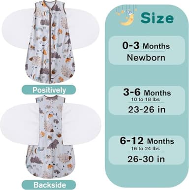 BSTOPPT Newborn Sleep Sack Baby Swaddle,3-Way Adjustable Wearable Blanket,100% Rayon Cotton Swaddling Sleeping Bag，TOG 0.5 (Fox & Dinosaurs, 6-12 Months) - Image 4