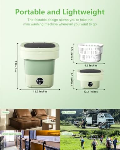 Portable Washing Machine, Mini Washer 13L Upgraded Capacity with 3 Modes Deep Cleaning for Underwear, Shirt, Baby Clothes, Small Items.Foldable Mini Laundry Washer for Apartments,Camping,Travel(Green) - Image 2