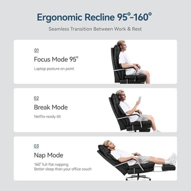 OKUP Reclining Office Chair with Footrest - 25.6" Wide Seat & Adjustable Seat Depth, Big and Tall High Back Leather Executive Home Office Desk Chair 400lbs, Black - Image 6