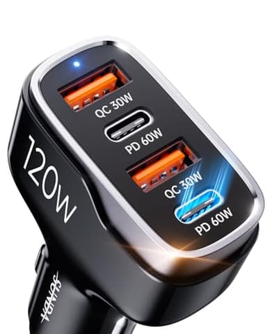 SUNDA 120W USB C Fast Car Charger, 4-Ports Cigarette Lighter Adapter, USB C Car Phone Charger Adapter USBC Type C 12v, Fit for iPhone 17/16/15 Pro/14Max/Galaxy/SamsungS25 Google iPad Android - Image 1