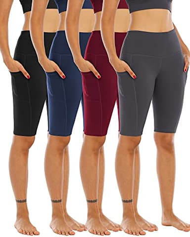 WHOUARE 4 Pack Biker Yoga Shorts with Pockets for Women,High Waisted Athletic Running Workout Gym Tummy Control,Black,Navy,Dark Gray,Burgundy,XXL - Image 1