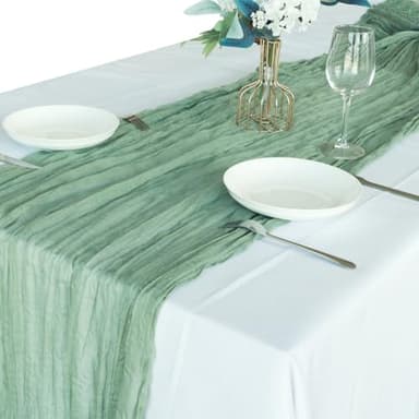 Pusunas 2 Pack Cheesecloth Table Runner 10Ft Gauze Table Runners Sage Green Cheese Cloths Table Runner for Wedding Baby Bridal Shower Decorations Birthday Party Disposable Table Skirts - Image 7