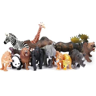 BOLZRA Safari Animals Figures Toys, Realistic Jumbo Wild Zoo Animal Figurines Plastic African Jungle Animals Playset for Kids Toddlers, 14 Piece Gift Set - Image 2