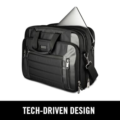 Kenneth Cole Reaction Keystone 1680d Polyester Dual Compartment 17" Laptop Business Portfolio, Black - Image 3