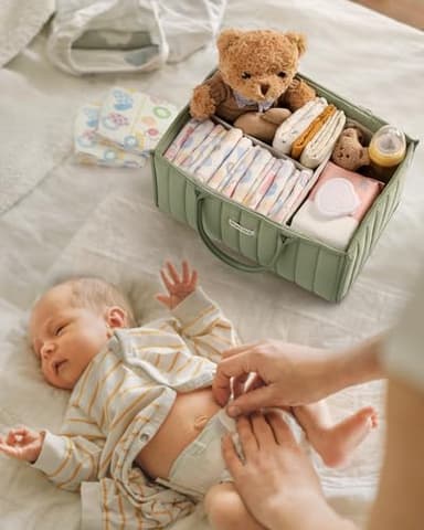 Blissful Diary Baby Diaper Caddy Organizer, Stylish Storage Basket for Newborn Essentials and Diaper Station, Gift for Baby Shower and Registry Must-Have, Sage Green - Image 6