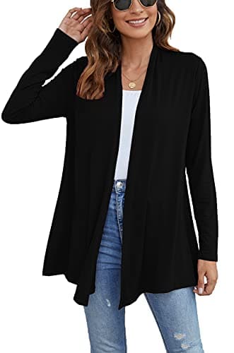 Ladlop Summer Cardigans for Women Lightweight Long Sleeve Casual Loose Cardigan Sweaters Fall Dusters (Black, L) - Image 3