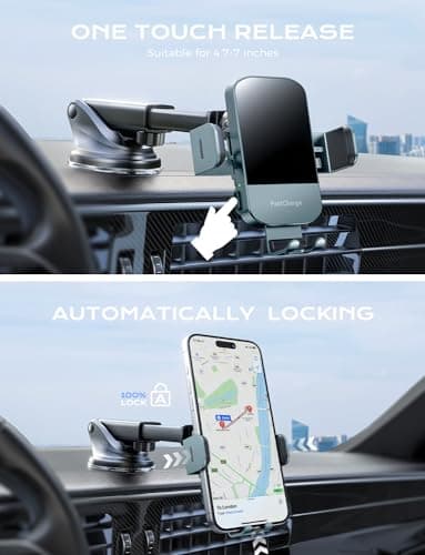 CHGeek Wireless Car Charger, 15W Fast Charging Auto Clamping Car Charger Phone Mount Phone Holder fit for iPhone 15 14 13 12 11 Pro Max Xs, Samsung Galaxy S25 Ultra S24 S23 S22, S21, S20, Green - Image 4