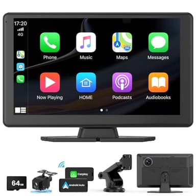VyKure Portable Carplay Screen for Car 5K Dash Cam, 9" Wireless CarPlay & Android Auto Car Audio Receivers with 1080p Backup Camera, Bluetooth/GPS Navigation/Voice Control/Mirror Link (Black) - Image 1