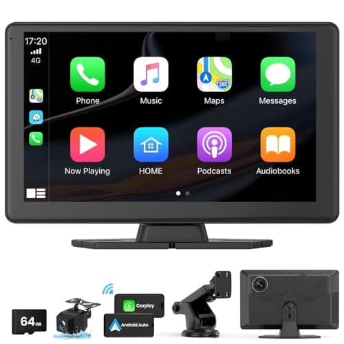 VyKure Portable Carplay Screen for Car 5K Dash Cam, 9" Wireless CarPlay & Android Auto Car Audio Receivers with 1080p Backup Camera, Bluetooth/GPS Navigation/Voice Control/Mirror Link (Black)