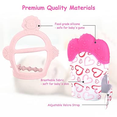 Vicloon Silicone Teething Mitt, 2Pcs Teething Mitten with Adjustable Strap, Crinkle Sound and Textured, Self Soothing Baby Chew Toys for 0-6month Infant - Image 3