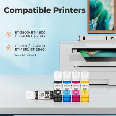 522 Ink Refill Bottles ET-2800 ET-2400 ET-4800 Replacement for 522 Ink Refill Bottles Fit for 522 Ink for 2800 4800 2400 ET-2803 ET-2720 ET-2840 ET4700 ET4810 ET2800 ET4800 2803 4800 Printer - Image 2