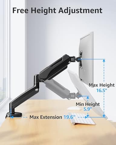 MOUNTUP Single Monitor Desk Mount, Adjustable Gas Spring Monitor Arm Support Max 32 Inch Screen, Computer Monitors Stand with Clamp/Grommet Mounting Base, VESA Mounts Fit 4.4-17.6lbs Computer, Black - Image 8