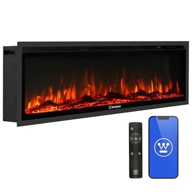 Westinghouse 50 Inch Electric Fireplace Heater, Compatible with Alexa & Google Home, Wall Mount or in-Wall Recessed Fireplace Insert, 24 Hour Timer, Color Changing Flames, 750W/1500W Indoor Heater - Image 1
