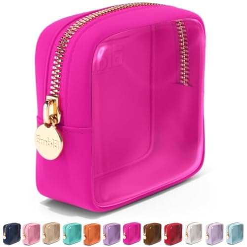 Embla Clear Cosmetic Bag Makeup Case, Clear Zipper Make Up Pouch and Toiletry Travel Tote, Cute Skincare Pouches for Women Girls, Preppy Purse Cosmetic Organizer, Mini Makeup Bags, Fuchsia - Image 1
