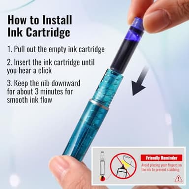 WRITECH Clictek Fountain Pen Set: Retractable Style Blue Ink Medium Nib Transparent Barrel, Includes 5 Ink Cartridges for Gift Set, Smooth Writing No Leaking - Image 2