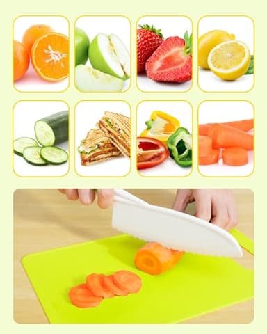 Kids Knife Set, 5 Pcs Montessori Kitchen Tools for Toddlers' Real Cooking, BPA Free Kids Safe Kitchen Cooking and Baking Set with Peeler, Cutting Board for Sandwich Bread Vegetable Fruit Present Gift - Image 6