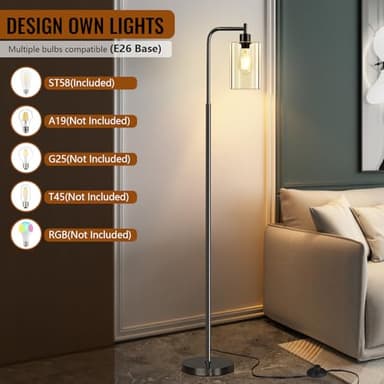 Floor Lamp,Floor Lamps for Living Room with Glass Lampshade,Modern Design Lamps Living Room,Standing Lamp with Premium Metal Material,Dimmable Living Room Lamps,Arced Floor Lamps,Tall Lamp(One Bulb) - Image 4