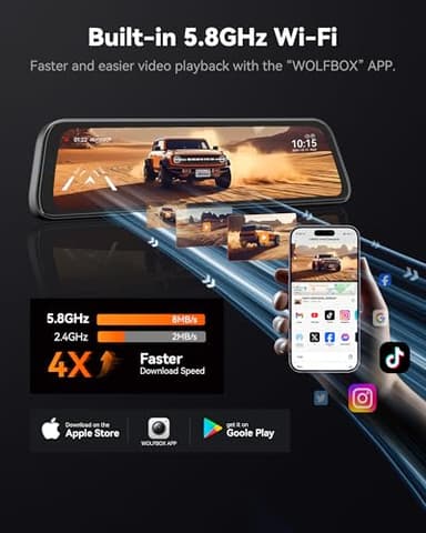 WOLFBOX G840S 12" 4K Mirror Dash Cam Backup Camera, 5.8GHz WiFi Smart Rearview Mirror for Cars & Trucks, Front and Rear View Dual Cameras, Night Vision, Parking Assistance, Included 32GB Card & GPS - Image 4