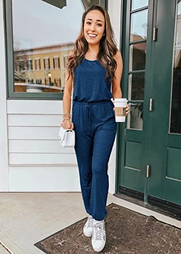 PRETTYGARDEN Women's Two Piece Outfit Sets Casual Summer Sleeveless Crewneck Tops and Sweatpants Active Tracksuit Lounge Wear (Dark Blue,Large) - Image 4