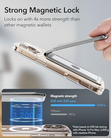 ESR Upgraded for MagSafe Wallet, 5 Card Holder, RFID Blocking, Magnetic Wallet for iPhone with Adjustable Stand, Slim for iPhone 17/16/15/14/13/12 Series, Not for 13/12 Mini, Grey - Image 3