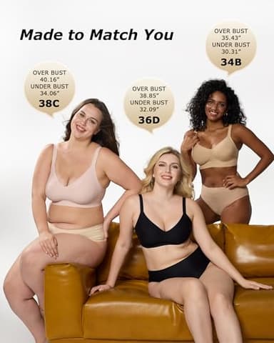 LUXMAY Wireless Bra Comfortable Seamless Bras for Women No Underwire Full Coverage Wirefree Bras with Support and Lift Black 34D - Image 6