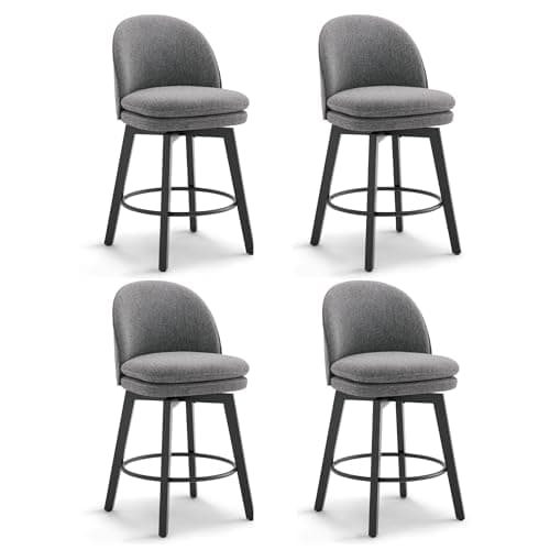 Counter Height Barstools 26 inch Upholstered Swivel Bar Stools with Back and Wood Legs for Kitchen Island,Set of 4,Dark Grey Fabric-Armless - Image 1