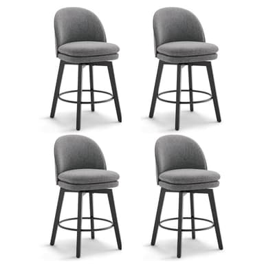 Counter Height Barstools 26 inch Upholstered Swivel Bar Stools with Back and Wood Legs for Kitchen Island,Set of 4,Dark Grey Fabric-Armless - Image 1