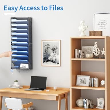 OUTWOLF Hanging Wall File Organizer with Hooks, 12 Tier Vertical Wall Mount File Holder, File Folder Wall Organizer for Office - Image 3