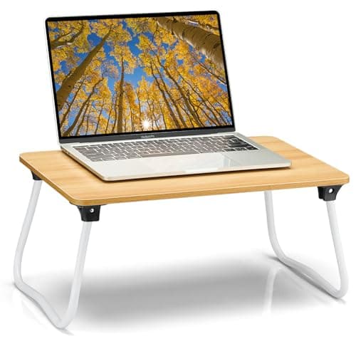 Ruxury Foldable Lap Desk Laptop Stand Bed Desk Table Tray, Breakfast Serving Tray, Portable & Lightweight Mini Table, Lap Tablet Desk for Sofa Couch Floor - Wood - Image 1