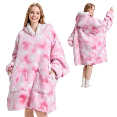 Kipswiza Wearable Blanket Hoodie - Soft Cozy Sherpa Fleece Oversized Hooded Blankets Sweatshirt as Gifts for Women Mother Daughter Girlfriend, Pink Tie Dye - Image 8