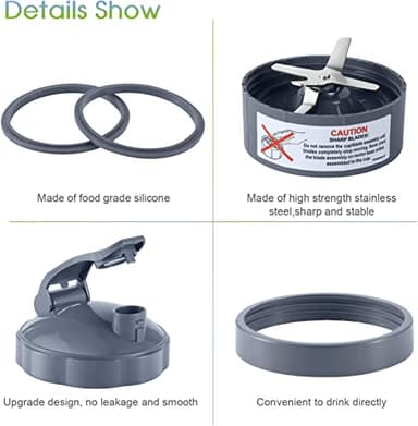 7 Pieces nutribullet Blender Cups & Blade Replacement Set 32oz Huge Cup with 1 Flip-Top To-Go Lid and 1 Lid Ring & Premium Extractor Blade with Compatible with NutriBullet 600w/900w Blender - Image 2