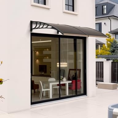 VINGLI Window Awning Door Canopy Exterior, 40" x 80" Awnings for Doors Polycarbonate Cover Patio Door Awning Rain Snow Sunlight Protection Hollow Sheet (Brown Board & Black Bracket) - Image 2