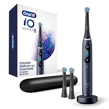 Oral-B iO Series 8 Electric Toothbrush with 2 Replacement Brush Heads and Travel Case, Rechargeable Toothbrush, Black Onyx - Image 1
