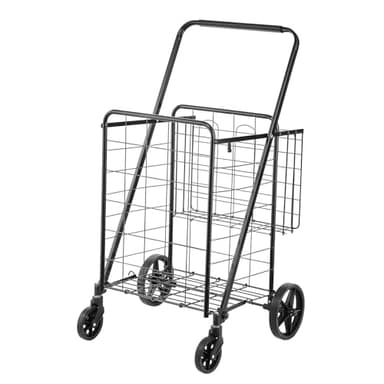 VEVOR Folding Shopping Cart, Jumbo Grocery Utility Cart with Double Baskets, 360° Swivel Wheels, 110 LBS Large Capacity Heavy Duty for Laundry, Shopping, Grocery, Luggage, Black - Image 9