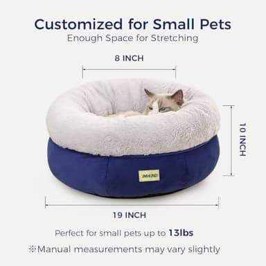 JMHUND Cat Bed for Indoor Cats,Round Cat Bed for Small Pets,Washable Pet Bed with Non-Skid Bottom,Pet Bed for Puppy and Kitty,19 Inches,Navy - Image 5