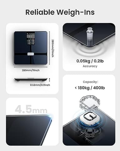 RENPHO Scale for Body Weight, Smart Scale with BMI, Body Fat, Muscle Mass, Bluetooth, 13 Metrics with Large VA Display, Support App Connection, Black, Elis 2X - Image 8