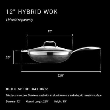 HexClad Hybrid Nonstick 12-Inch Wok, Stay-Cool Handle, Dishwasher-Friendly, Oven-Safe Up to 900°F, Induction Ready, Compatible with All Cooktops - Image 3