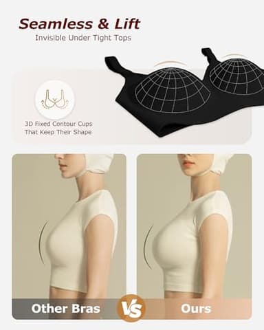 LUXMAY Wireless Bra Comfortable Seamless Bras for Women No Underwire Full Coverage Wirefree Bras with Support and Lift Black 34D - Image 5