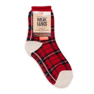 MUK LUKS Women's 2 Pair Pack Heat Retainer Crew Socks, Red/Ivory, One Size Fits Most (6-11) - Image 4