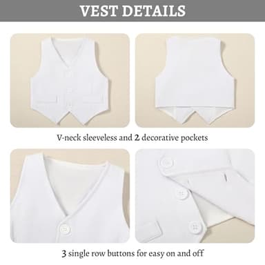SOLOYEE Baby Boy Clothes Suit Newborn Infant Christening Baptism Outfit Shirt+Bowtie+Vest+Corsage+Suspender+Pants Gentleman Wedding Outfits 6Pcs Set (12-18 Months, White) - Image 5