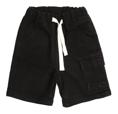 KIDSCOOL SPACE Kids' Denim Shorts,Ribbed Elastic Waist with String Summer Jeans Half Cargo Jeans, Black,11-12 Years - Image 1