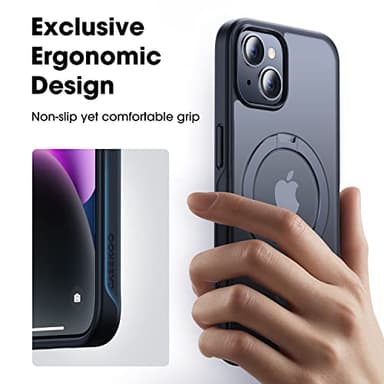 CASEKOO Designed for iPhone 14 / iPhone 13 Case with Magnetic Invisible Stand [Military Drop Protection] [Compatible with MagSafe] Shockproof Slim Translucent Matte Case 6.1 Inch, Black - Image 9