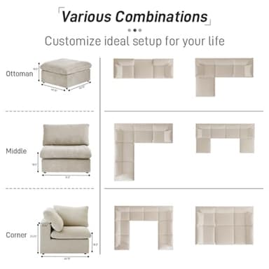 160.6" Cloud Couch Modular Sectional Sofa for Livingroom,Oversized Convertible Sofa with Storage Ottomans,6 Seat Wide Couches,Cushion Covers Removable (Khaki, 6 Seater) - Image 8