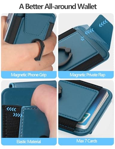 For Magsafe Wallet with Grip, 6-Card Holder, Stronger Magnetic Card Wallet Holder for iPhone 17/16/15, iPhone 14/13/12 Series, Leather Magnetic Phone Wallet with Privacy Flap, RFID Blocking, Blue - Image 5