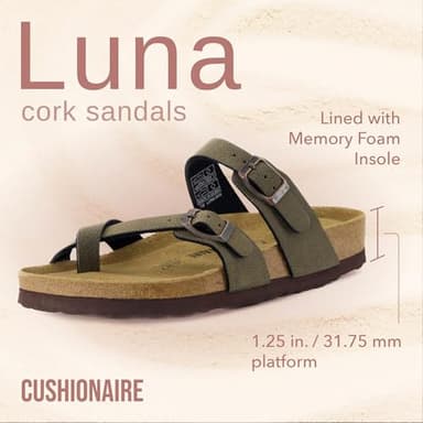 CUSHIONAIRE Luna Crossover Toe Strap Womens Sandals – Cork Footbed Slides with Adjustable Straps, Summer Sandals for Women 2025, BROWN 8 - Image 2