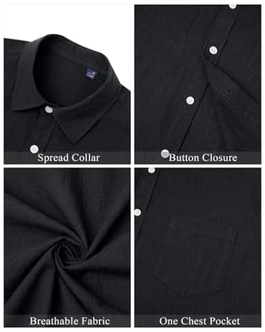 J.VER Linen Shirts for Men Beach Vacation Button Down Short Sleeve Untucked Dress Shirt Cotton Big and Tall Wedding Tops Black 5XL - Image 5