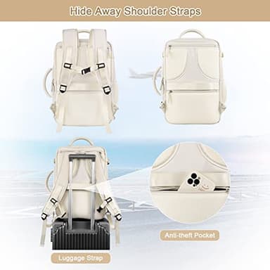 Sinaliy Travel Backpack for Women, Expandable 40L Carry on Flight Approved Backpack, 17 Inch Laptop Waterproof Travel Bag for College, Travel, Work, Beige - Image 4